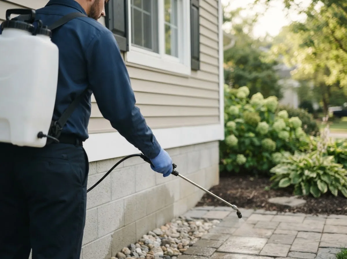 Pest control technician inspecting a home in Blackstone, IL